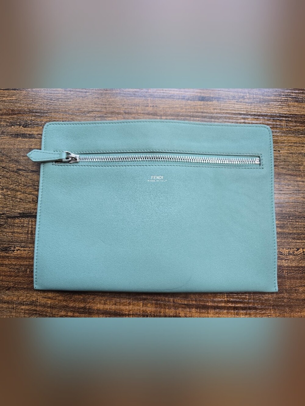 Fendi Mint Green Leather Pouch